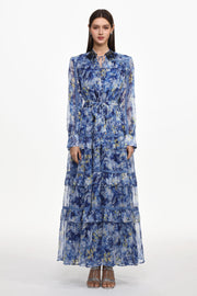 Ella Resort Flowy Long Sleeve Ruffle Floral Print Maxi Dress